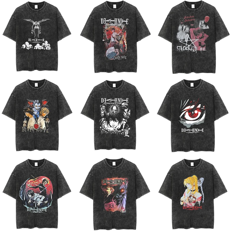 

Hot BANDAI Washed and old Death Note comics, street pure cotton niche printing short sleeves ins trend versatile T-shirt trend