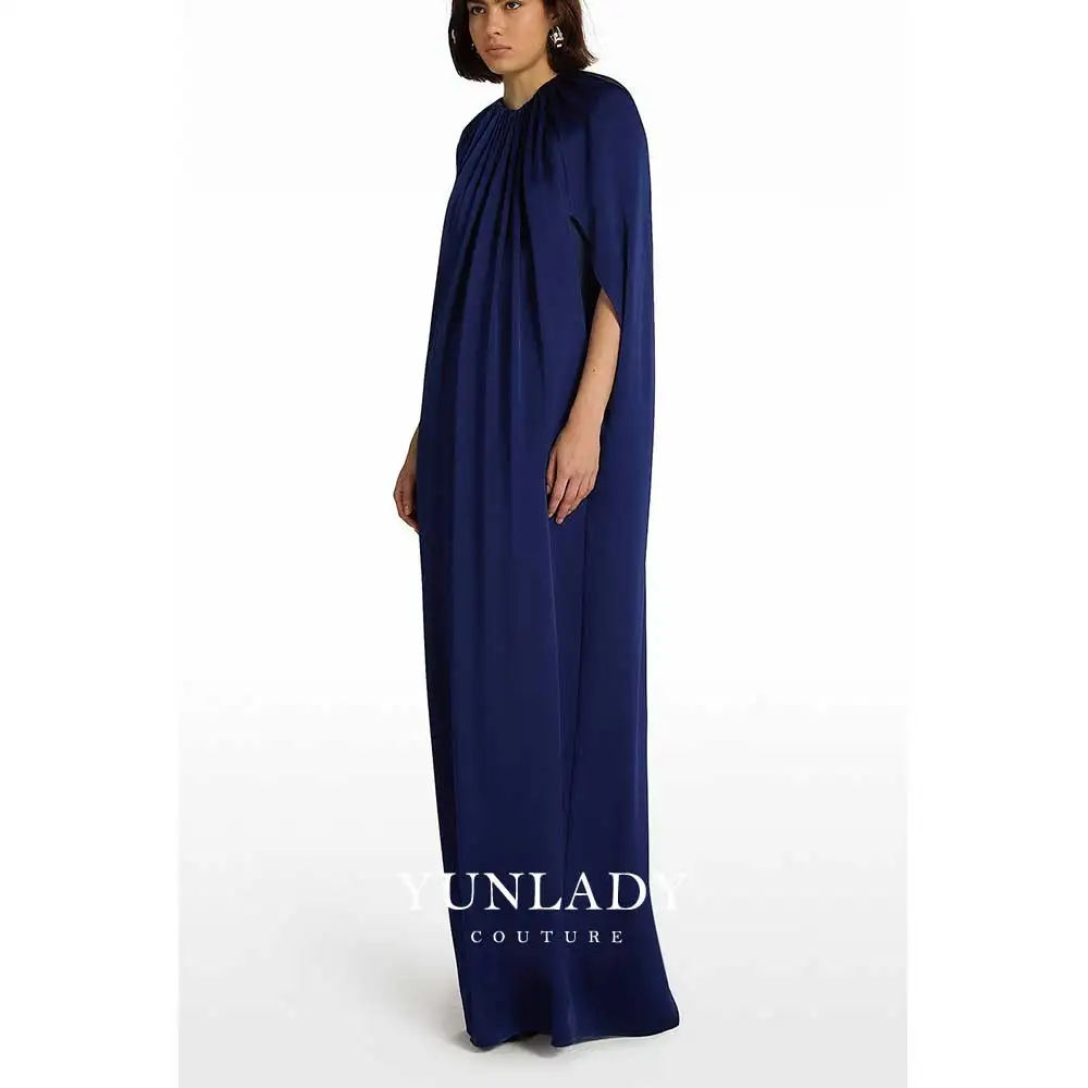 YUNLAN Luxury Dubai Navy Blue Women's Party Pinplet Formal Evening Dress Saudi Bride Mom Outfit 2024 Short Sleeve Blouse Dress