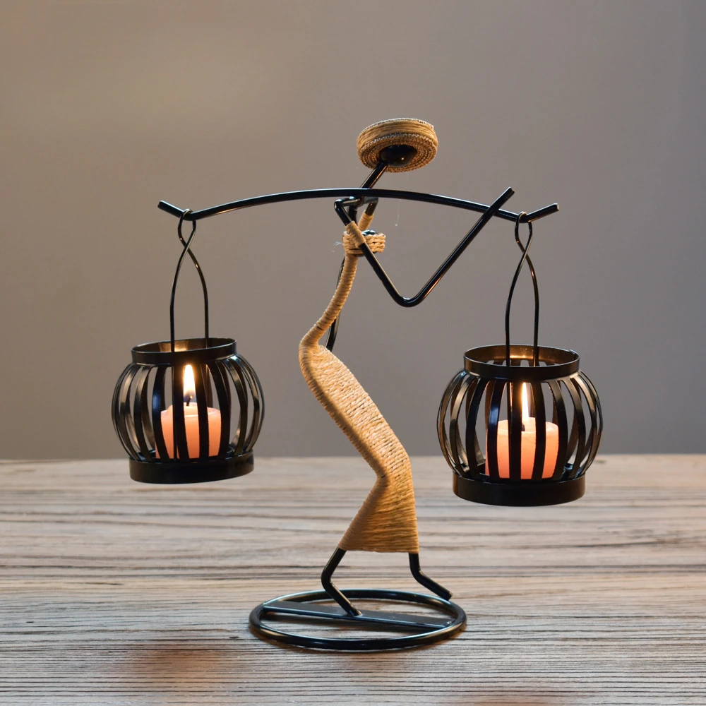 Candlestick Personalized Iron Candle Holder With Weaved Hemp Rope Matte Black Candlestick Simple Elegant Table Decorations