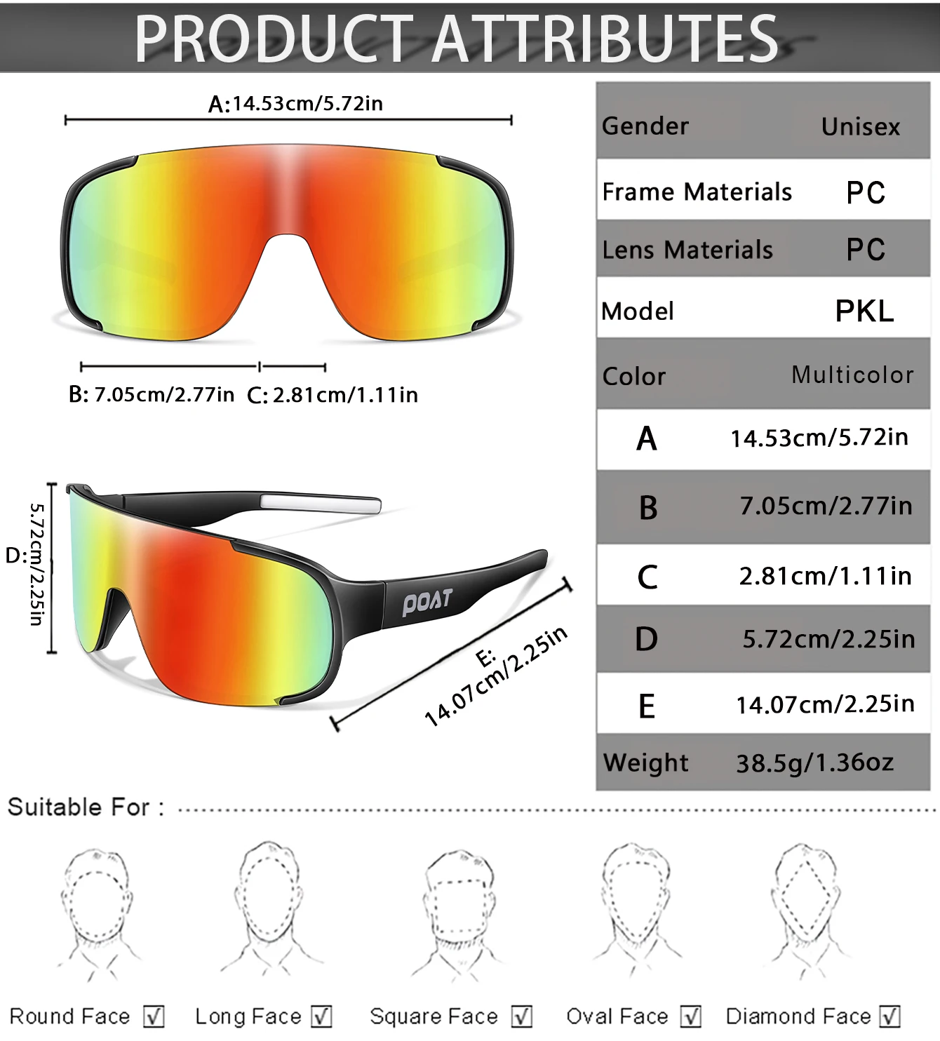 POAT UV400 Fahrrad-Sonnenbrille für Männer und Frauen - Winddichte MTB-Bike-Sportbrille zum Angeln und für Outdoor-Aktivitäten – Detail 2