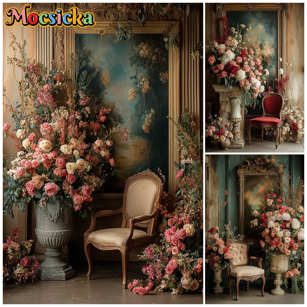 

Mocsicka Retro Flower Photography Wall Background Birthday Party Portrait Backdrop Decor Wedding Abstract Oil Painting Wallpaper