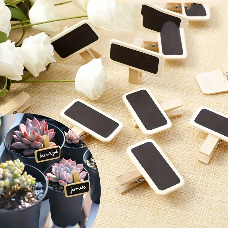 Small Blackboard Clip Tags Wooden Memo Label Holders Price Display Cards for Wedding Table Number Home Bakery Use
