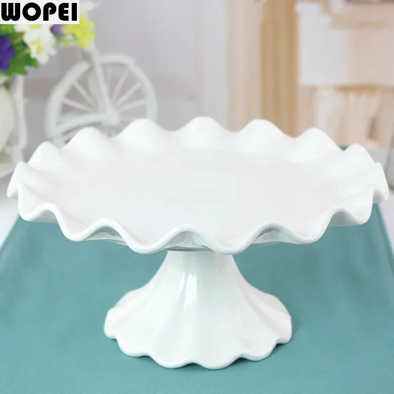 European Ceramic Wave-shaped Dessert Pastry Tray High-foot Cake Stand Porcelain Household Fruit Dessert Tray Home Decoration New