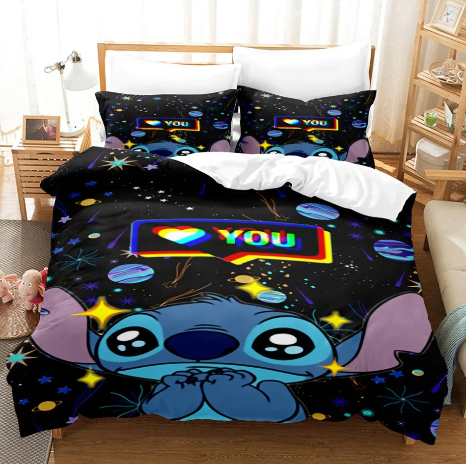 Cartoon Stitch Loli Bed Set for Kids Boys Disney Angel Figures Double Duvet Cover Comforter Sets Sheet Bedspreads Girls