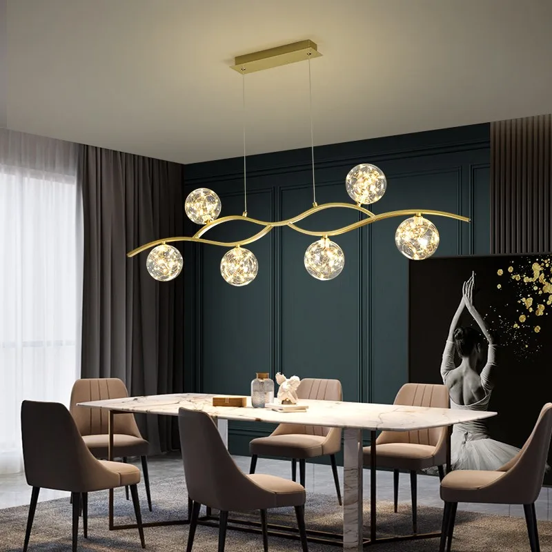 

Modern Nordic LED Chandelier Kitchen Island Creative Glass Ball Pendant Lamp Dining Room Coffee Shop Bar Deco Gold Hanging Light