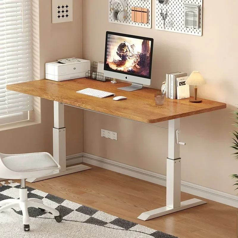 Adjustable Height Hand Lift Study Desk Simple Modern Workbench Long Computer Table for Small Home Office Bedroom Workspace