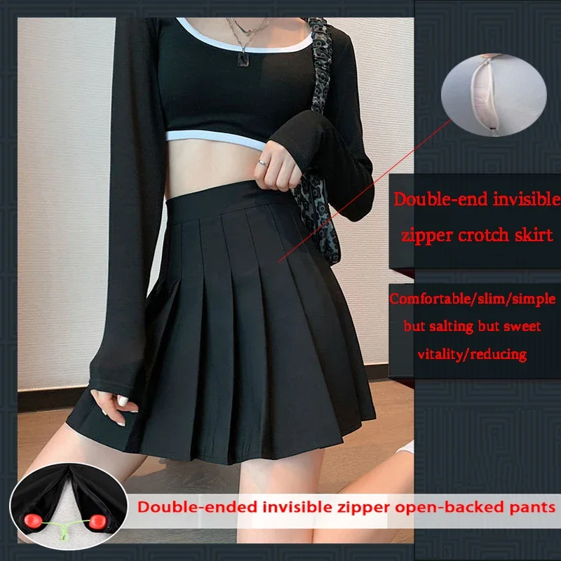 Open Crotch Outdoor Sex Pants Pleated Skirt Women Yoga Short Y2k Skirts Peach Hip Push Up Skort Night Club Disco Exotic Hotpants