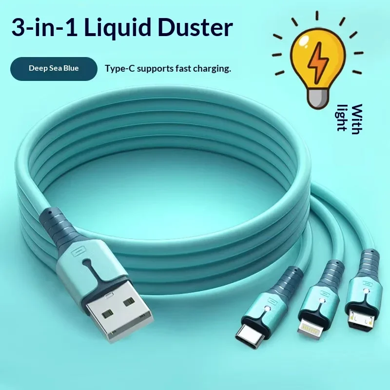 2026 جديد 3 في 1 كابل USB من جل السيليكا شحن سريع سلك بيانات آيفون وسامسونج وهواوي وشاومي سلك شحن متعدد المنافذ #2
