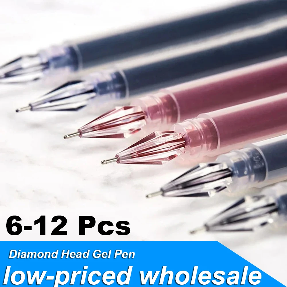 6~12Pc 0.38mm Large-capacity Ink Diamond Tip Gel Pen Black/Blue/Red Refill Exam Signing Writing School Office Supplies