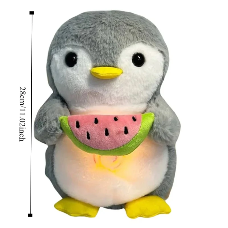 Pingüino de corazón suave, juguete de respiración, simulación de Animal relleno, juguete de respiración para bebé, luces musicales, pingüino de 25cm, juguete de peluche para calmar