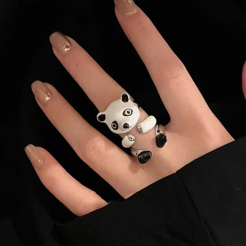 Cute Animal Enamel Panda Fox Metal Combination Rings Women Y2k Couple Hip Hop Creative Party Jewelry Christmas Gifts Rings Men
