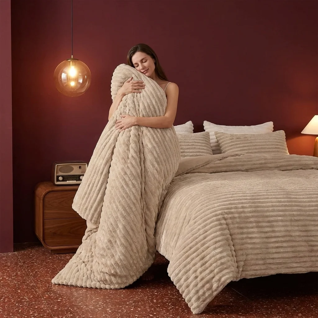 Universal All-Season Milk Velvet Quilt  Warm Thick Comfortable  Flower Pattern for Bedroom Hotel Queen King.