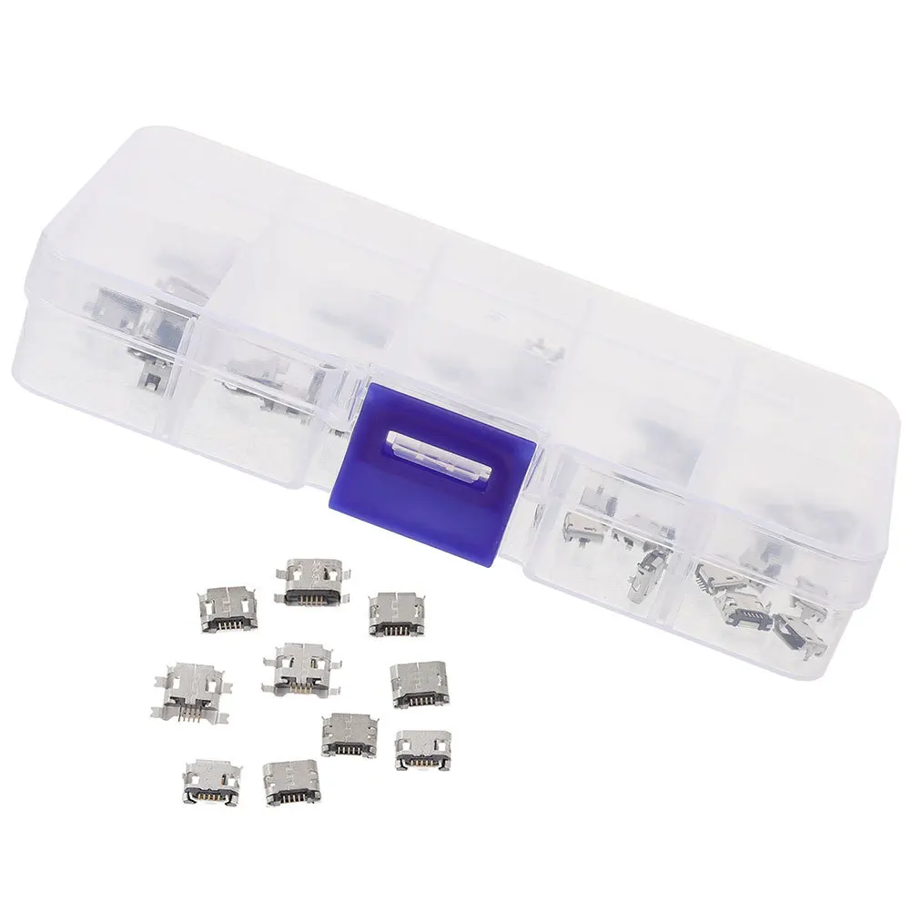 100Pcs USB Socket Female Connector 5-Pin Micro USB Copper Port Replacement for Smartphones Tablets Data Transfer