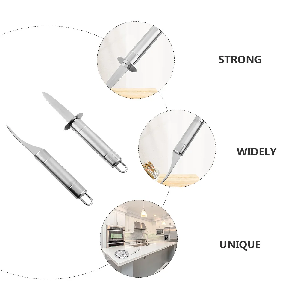 2 قطعة الفولاذ المقاوم للصدأ المحار صدم أداة عدم الانزلاق مقبض المأكولات البحرية القاطع المحار فتاحة الروبيان خط الأنظف #5