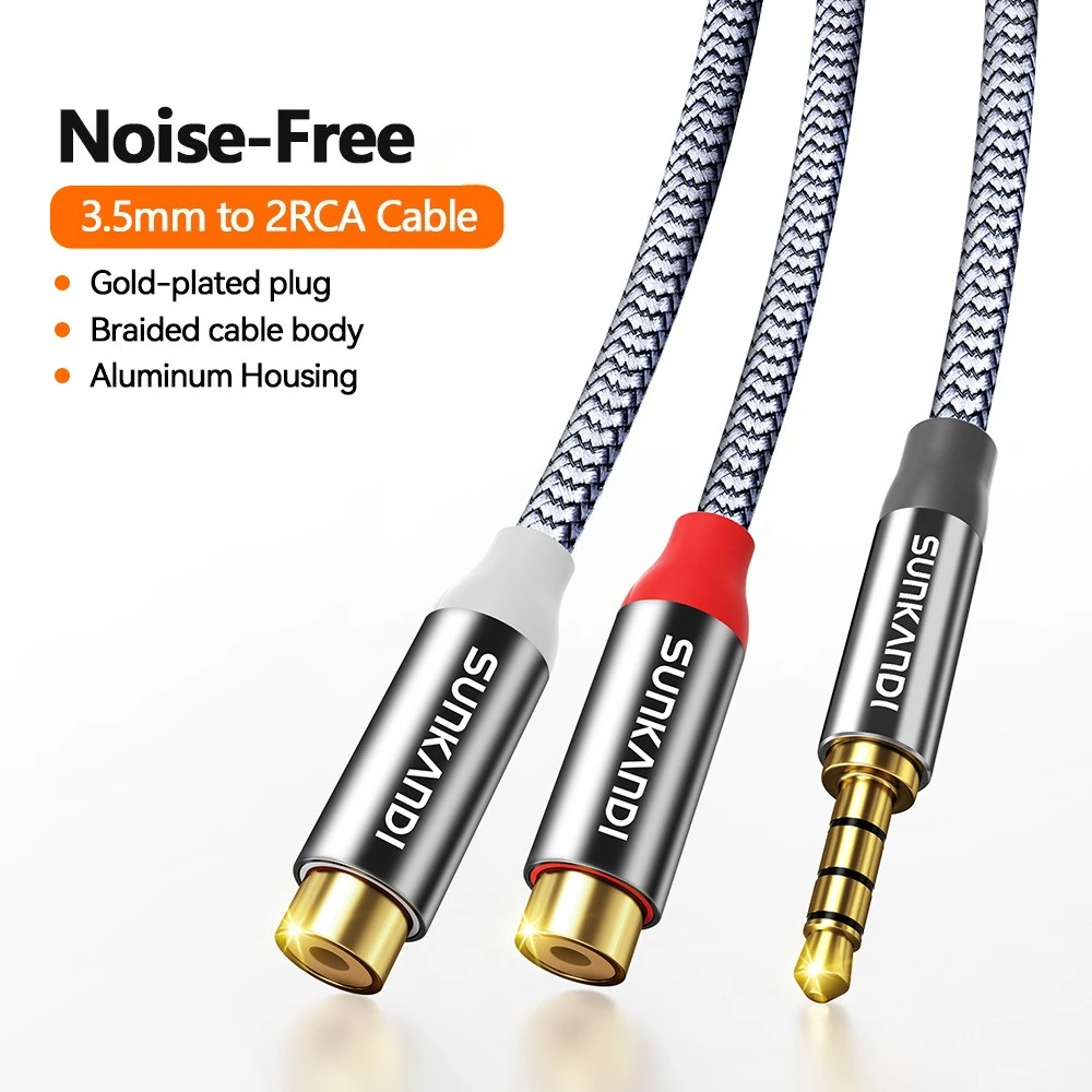 SUNKANDI 3,5 mm naar dubbele RCA-audiokabel voor MP3-spelers, tablets, stereoreceivers, luidsprekers en versterkers.