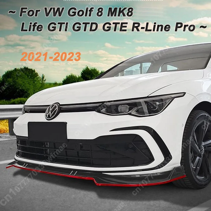 3Pcs Car Front Bumper Lip Spoiler Body Kit Tuning Accessories Splitter For VW Golf 8 MK8 Life GTI GTD GTE R-Line Pro 2021-2023