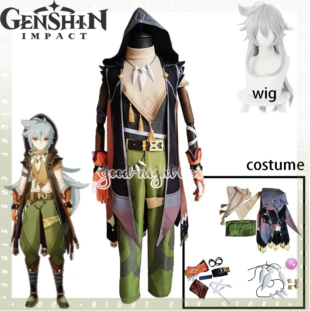 

Game Genshin Impact Razor Battle Uniform Cosplay Costume Necklace man Uniform Wig Anime Halloween Party Outfit