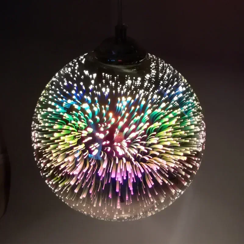 Modern 3D Fireworks LED Pendant Light, Bola de vidro colorido chapeado, Pendurado Flash Fixture, Bar Lâmpada, Sala de jantar, Decorado Lâmpada de cozinha