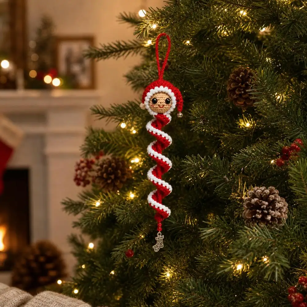 Christmas Spiral Twisted Crochet Kit Festive Yarn DIY Set Step-by-Step Instruction For Make Hanging Spinning Xmas Tree Ornament