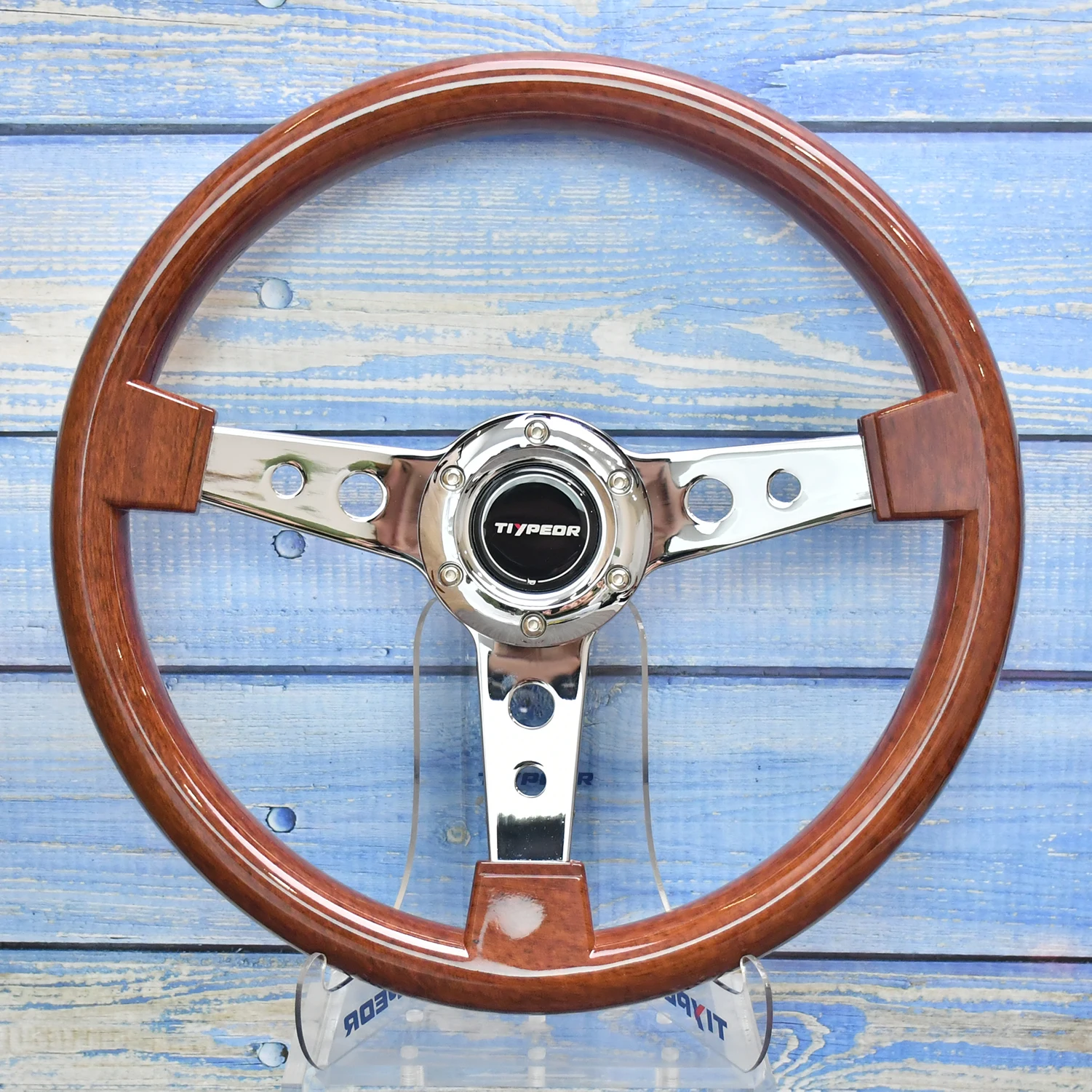 

TIYPOR 350MM Vintage Solid Wood Car Steering Wheel Classic Quick Release Racing Conversion Steering Wheel