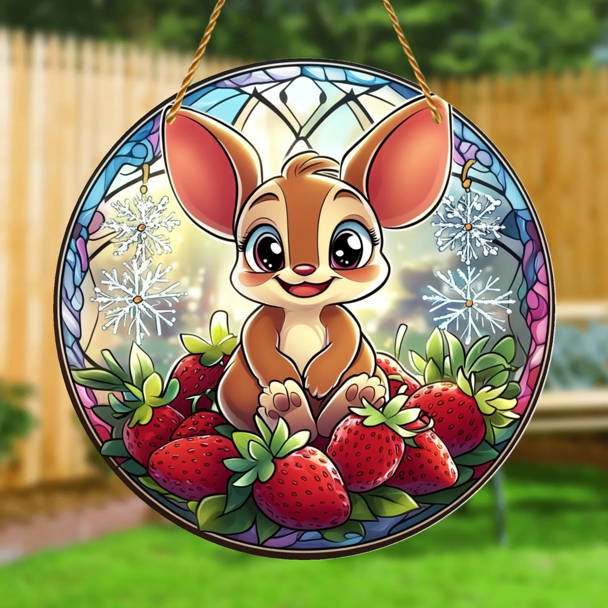 Letrero artístico de pared acrílico moderno de Disney, plano, 2D, 1 unidad, bonito animal de dibujos animados con diseño de fresas y copos de nieve, sin necesidad de electricidad