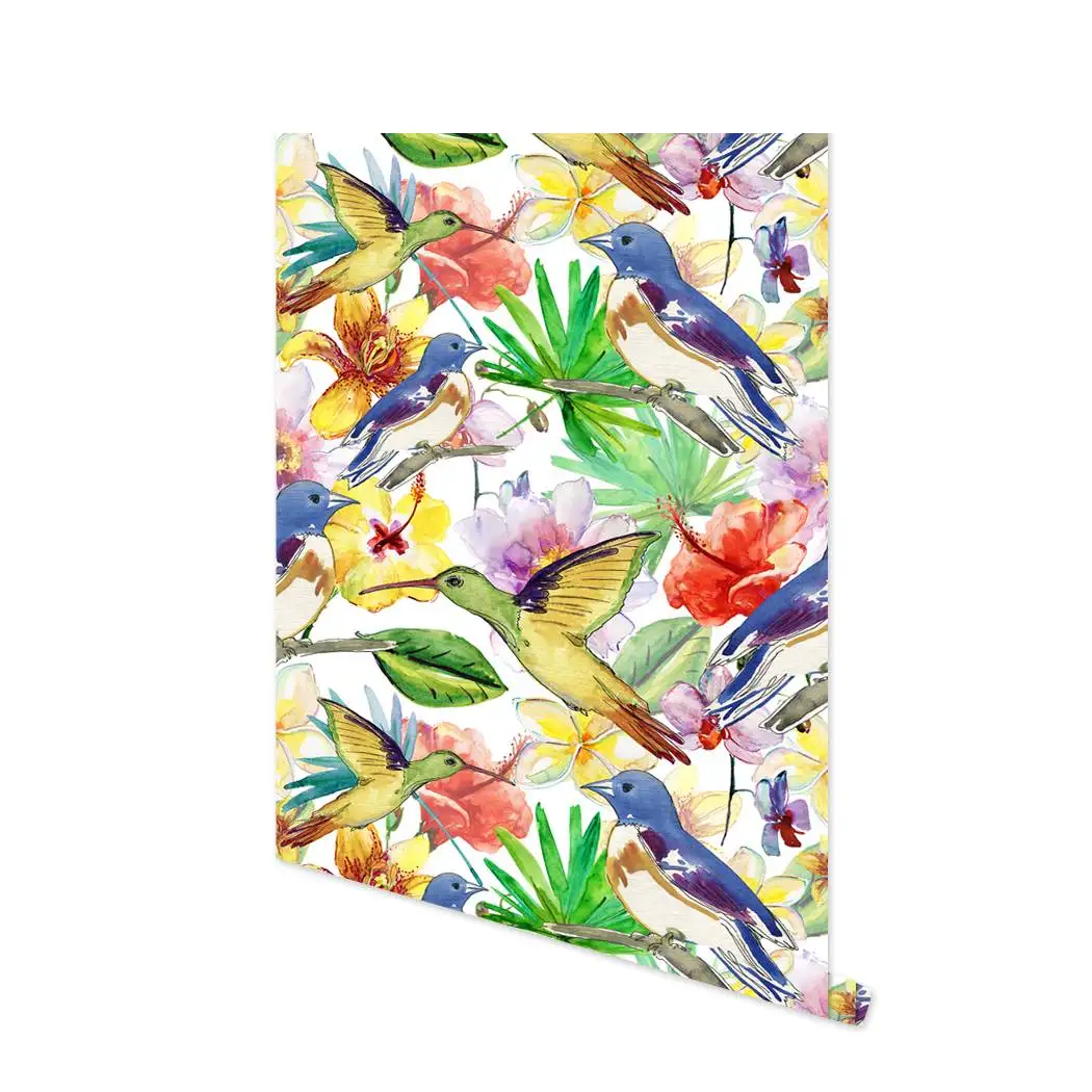 

Colorful Birds Peel and Stick Wallpaper Floral Removable Self Adhesive Wall Paper Wall Stickers for Bedroom Living Room Decor