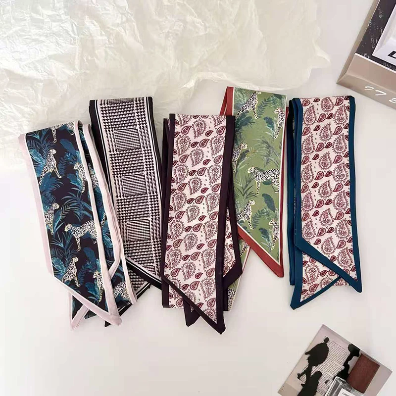 2026 Spring Korea Elegant Long Silk Ribbon Scarf for Women Girls Headbands Hair Skinny Silk Scarves Summer Headdress Headwear