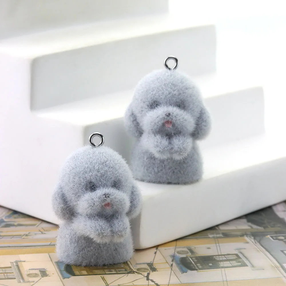 20Pcs 3D Flocking Resin Dog Charms Cartoon Animal Puppy Pendant for Necklace Earrings Keychain Making DIY Jewelry Accessories