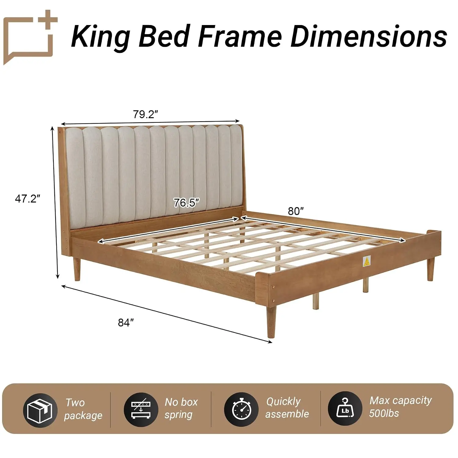 Ivory King Bed Frame Vertical Channel Upholstered Headboard Wheat, Customized