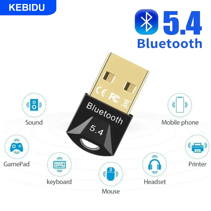 

KEBIDU USB Bluetooth Adapter USB Bluetooth 5.4/ 5.3/ 5.1/ 5.0 Dongle Receiver for Speaker Mouse Keyboard Music Audio Transmitter