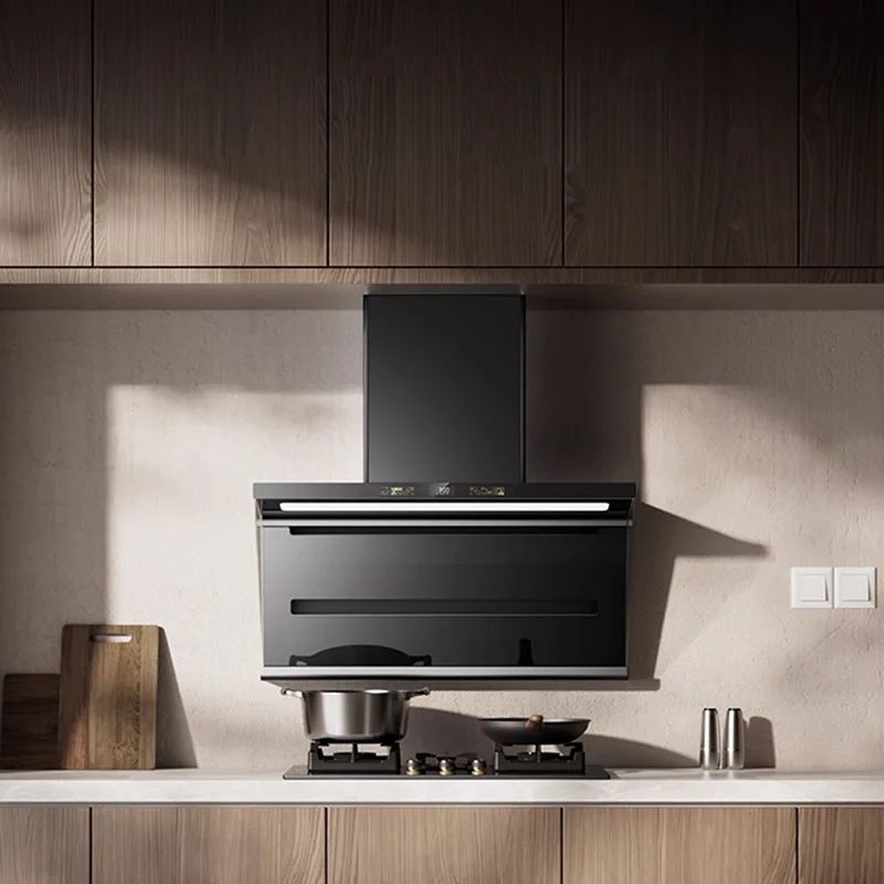 Smart Home Electric Stainless Steel Wall-Mounted 7-Shaped AI Voice Control Inverter Range Hood Large Suction Vented Design