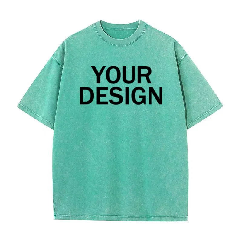 Unisex Cotton Wash T-Shirt Vintage Custom Print Pattern Oversized Short Sleeve T-Shirt Rapper Streetwear Men's Casual T-Shirt - view 4