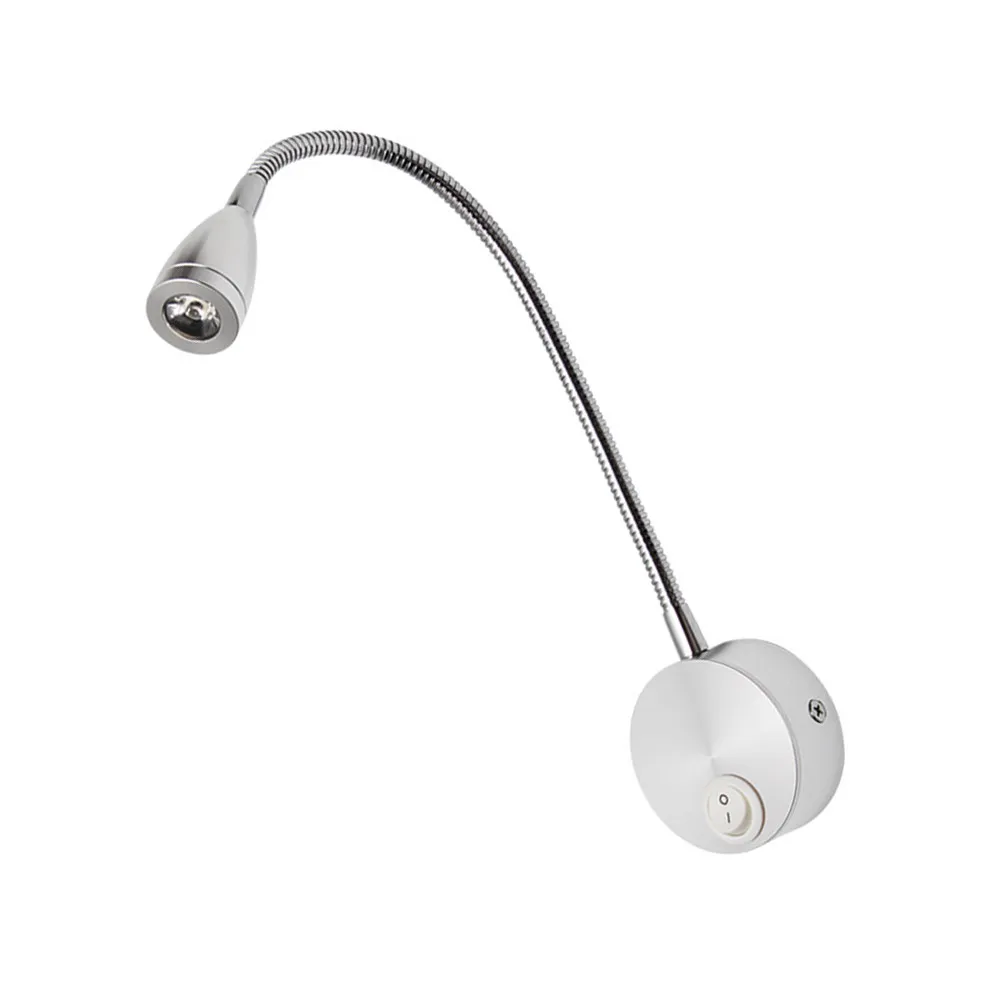Wall Mounted Reading Lamp LED Gooseneck Bedside Light for Bedroom Indoor Wall Lamp Brushed Silver White 3W Narrow Beam Focus