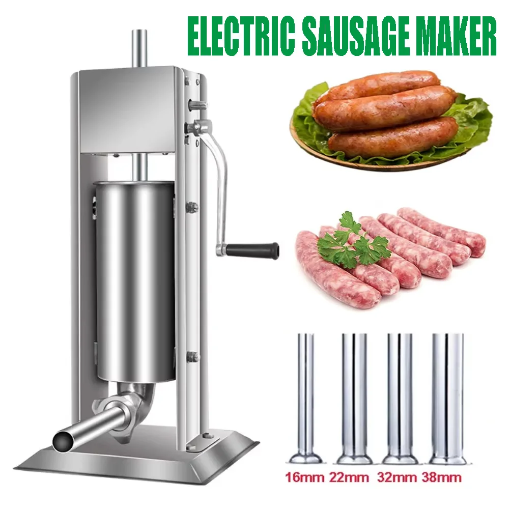 

10L/17.6lbs Electric Sausage Maker 2 Speed Stainless Steel Adjustable Meat Stuffer Vertical with 4 Filling Tubes Home&Commercial