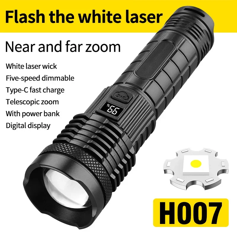 1200LM Super Bright Zoom LED Flashlight 5 Modes USB Rechargeable Tactical Lantern Outdoor Camping Fishing Torch With Power bank