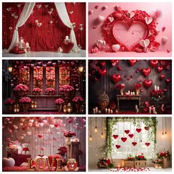 Valentine's Day Backdrop Red Love Heart Balloon Rose  Flower Romantic Room Scene Bride Wedding Photography Background Wall Decor