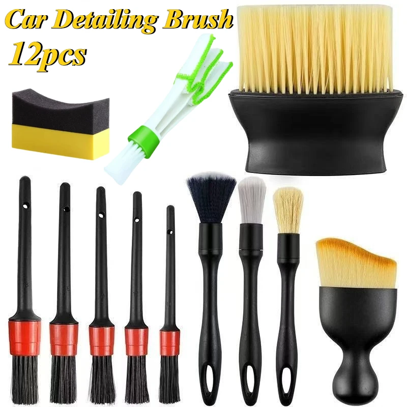 Juego de 12 Uds de cepillos para detalles de coches, cepillos para detalles de Interior de coche, cepillo Ultra suave para rueda, productos de limpieza para coche