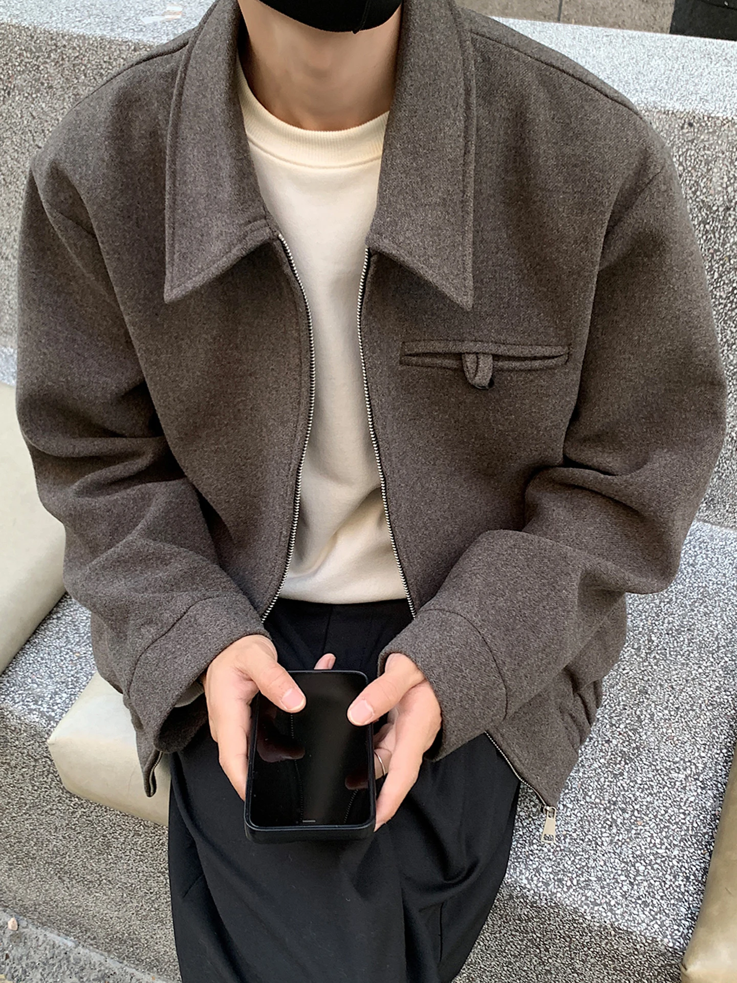 

Cleanfit ey ort Sweater Coat Men's Sle Autumn Winter High Sensation Cool Flip Collar Jaet Outerwear Casual Faion