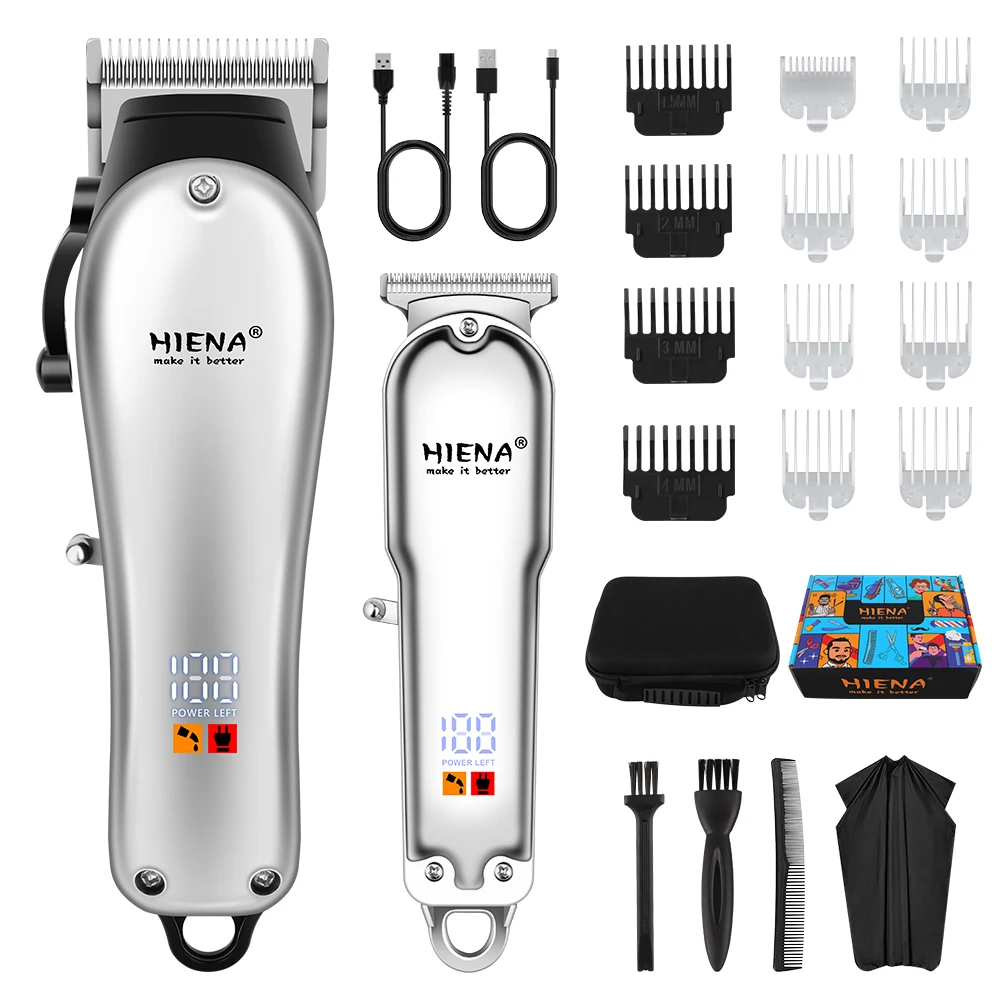 

Stiletto Dual-Piece Stainless Steel Hair Clipper Set Low Noise Digital Display USB Rechargeable Includes Guide Comb