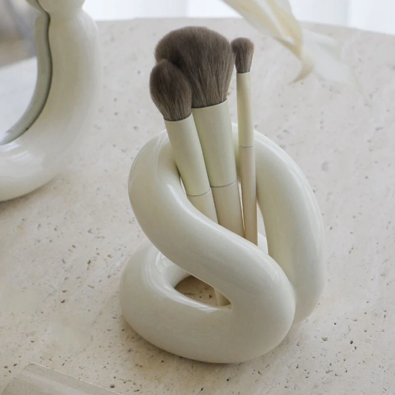 Design Minimalista Rope Knot Toothbrush Holder, Ceramic Pen Holder, Brush Stand para Banheiro, Vanity e Bancadas Decoração