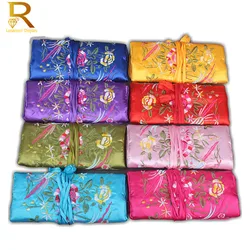 Chinese Embroidery Brocade Jewelry Travel Storage Purse Bag Foldable Organizer Handbag For Cosmetic Necklace Accessories Gift