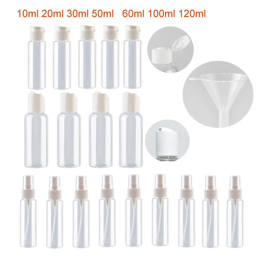 3/6/12Pcs Empty Plastic Bottle 10ml/20ml/30ml/50ml/60ml/100ml/120ml Personal Care Makeup Container Spray For Liquid Lotion Cream