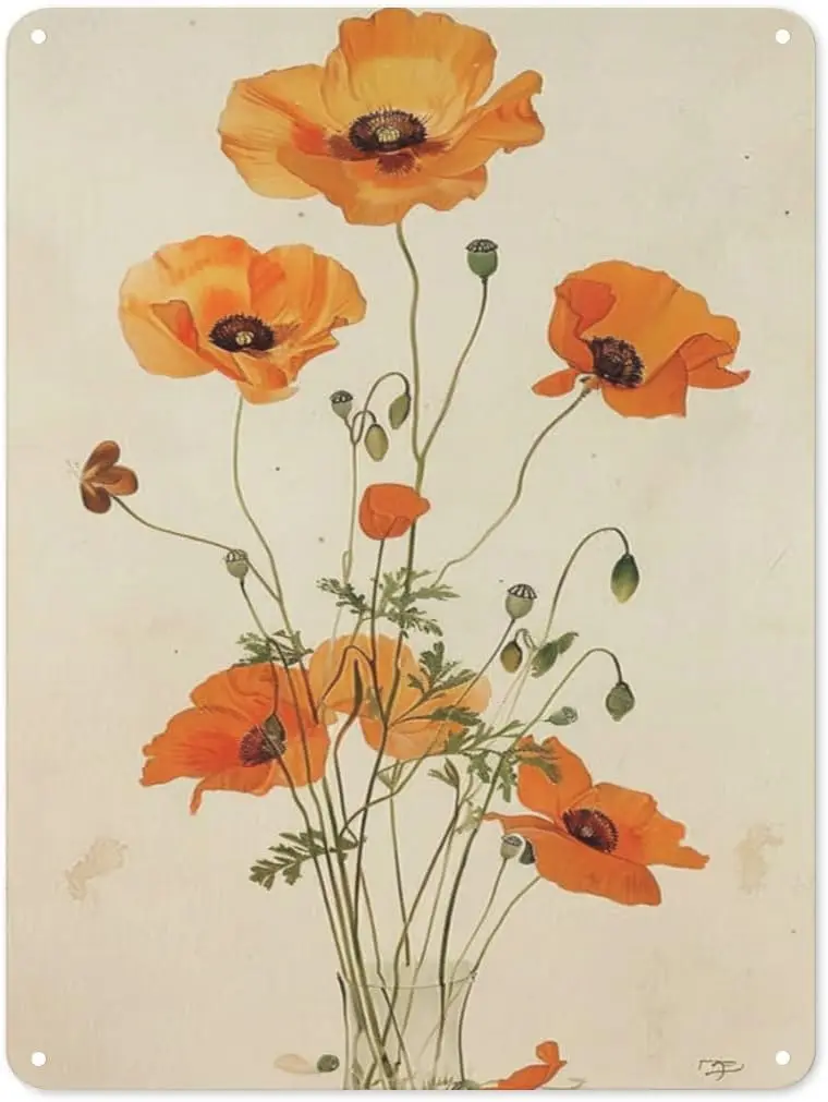 Orange-Poppies in Pride Metal Tin Sign Decoration Art Plaque for Business Home Bar Room Garage Man Cave Funny Style 8x12 In sign