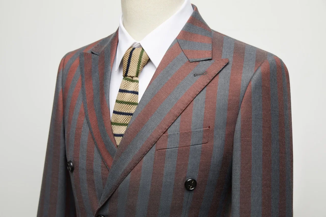 Traje de 2 Piezas para Hombre Slim Fit Rayado Cruzado Solapa de Pico Chaqueta Pantalones Cintura Elástica Boda Fiesta Graduación Esmoquin Estilo Moderno Elegante Mezcla de Rayón Confortable de Alta Calidad Premium 2026