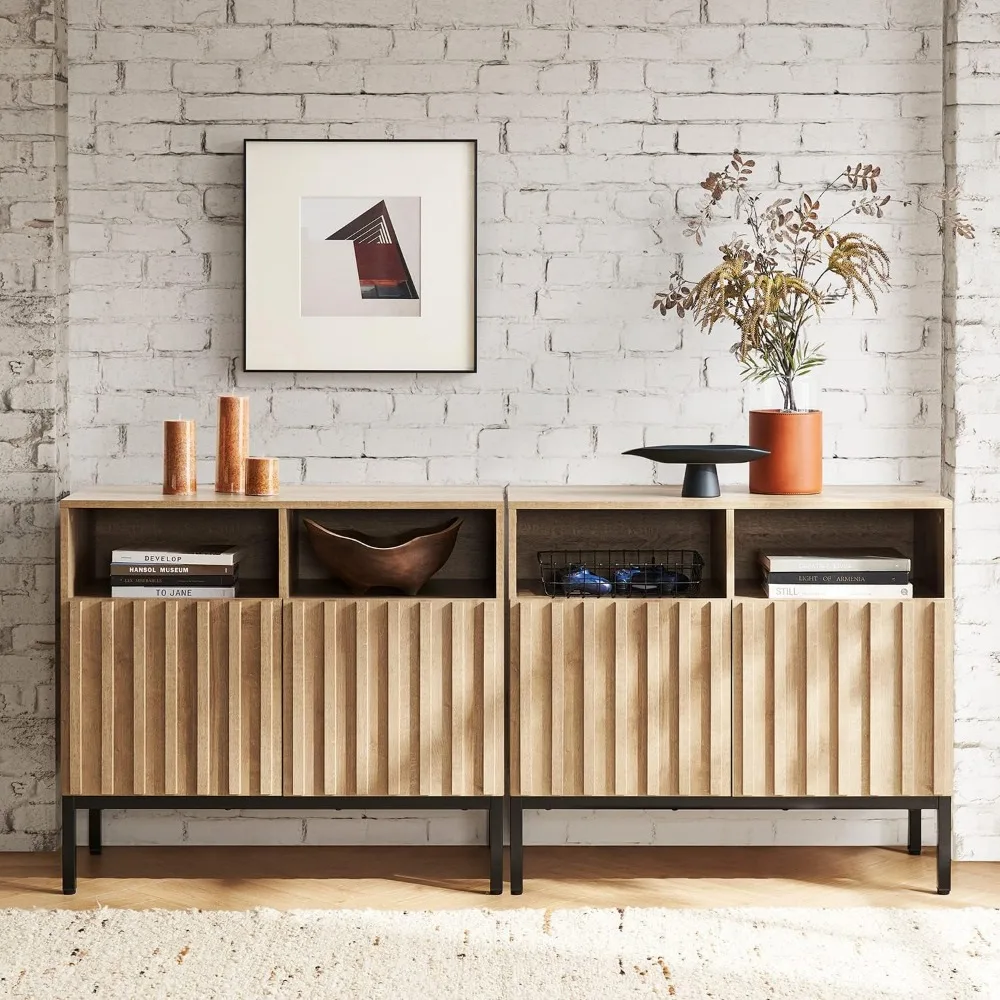 Mueble tipo buffet rústico de estilo industrial, aparador moderno con puerta estriada, consola decorativa ajustable