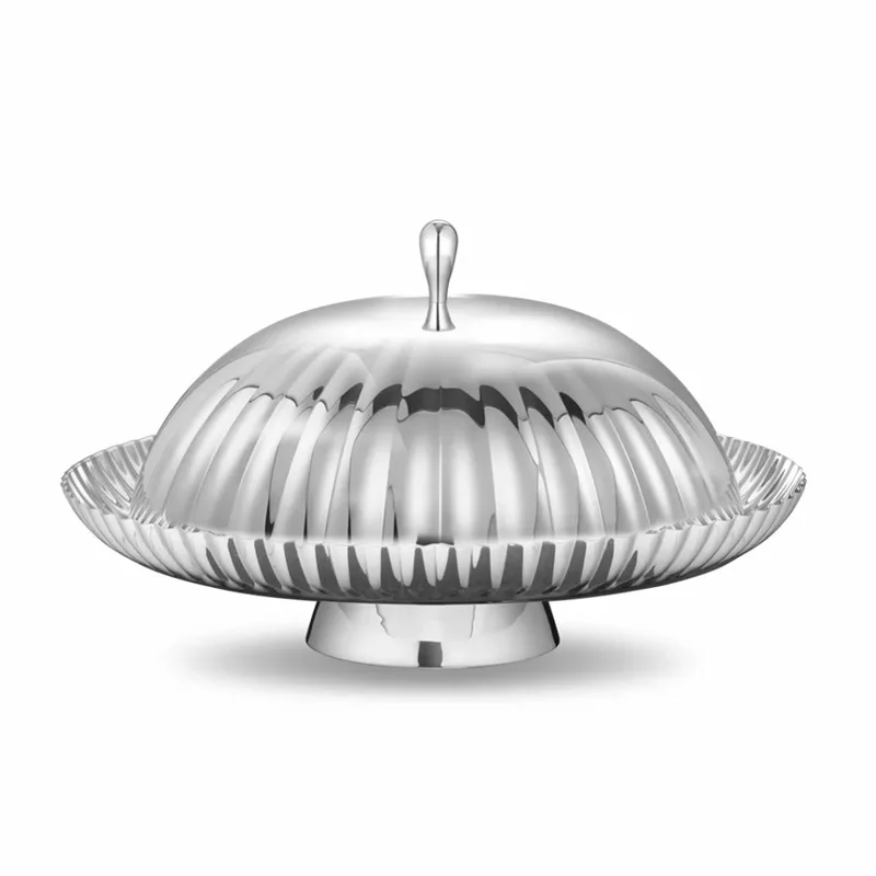 Stainless steel meal tray with lid, fruit bread, snack cake plate, dustproof fruit plate, vegetable plate ornament