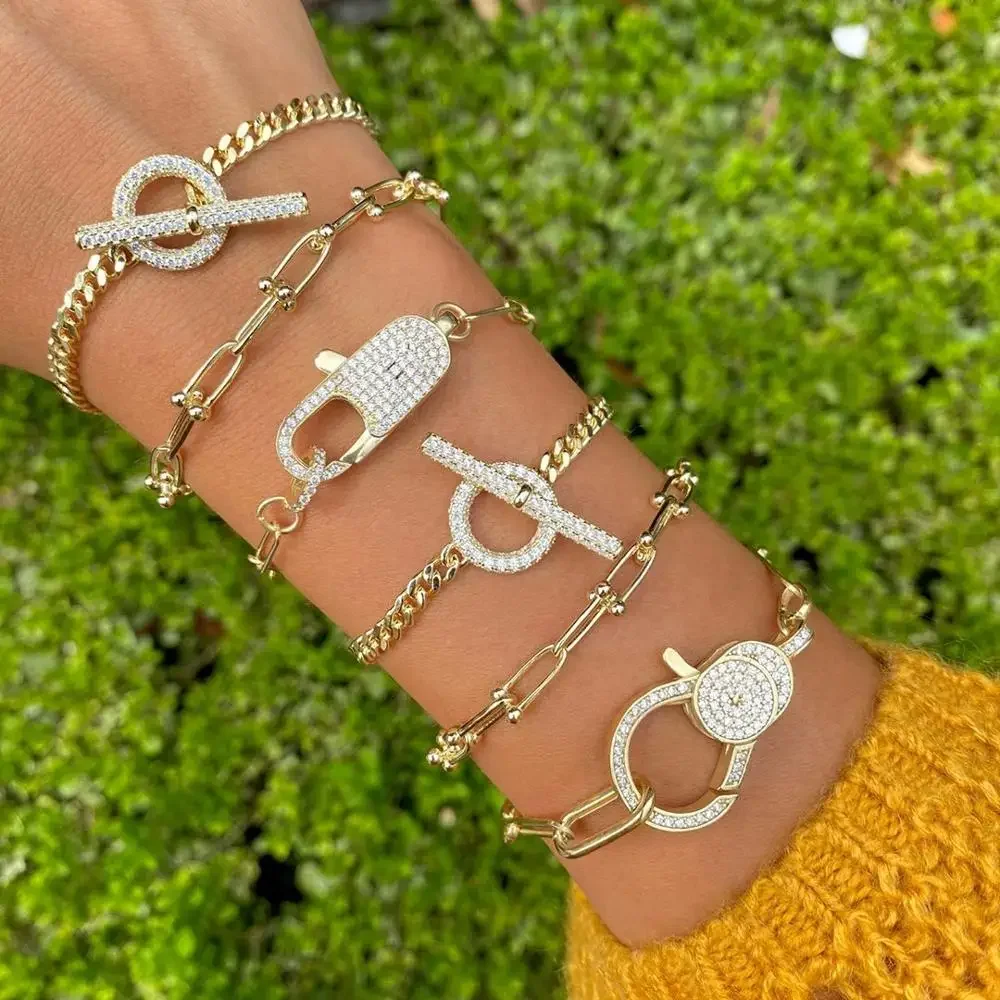 2025New Minimalist Hot Jewelry T Toggle Circle Bar Cross Chain 5mm Hip Hop Choker Necklace with Cz Paved Women Boho Collier Gift