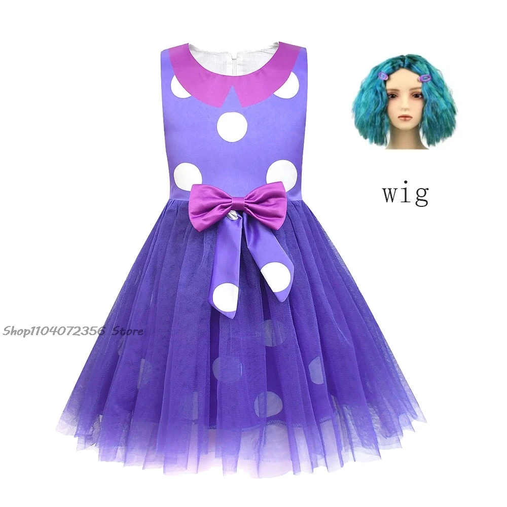 Halloween Cartoon Inside 2 Out Joy Inspiriert Cosplay für Mädchen Kleid + Tasche Perücke Sets Sommer Karneval Kinder Mädchen Geburtstag Geschenke Anzüge