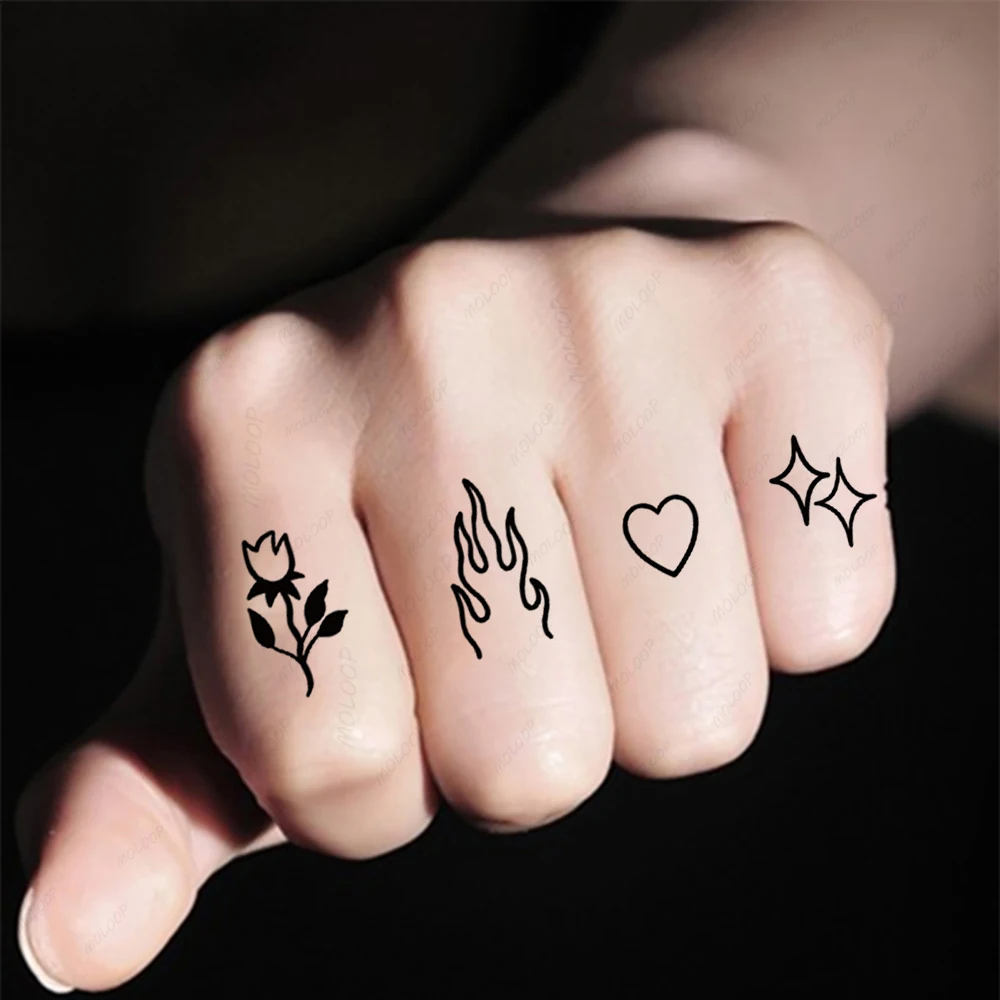 Tatuagem adesivos chama flor lua estrela amor coração bonito temporário à prova dwaterproof água tatoo para homens mulheres maquiagem dedo mão arte corporal