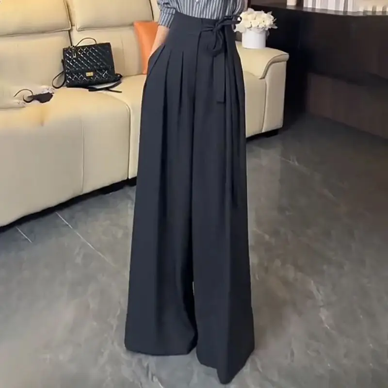 Suit Pants Women 2026 New High-waist Casual Straps Waist-retracting Straight Mopping-down Wide-leg